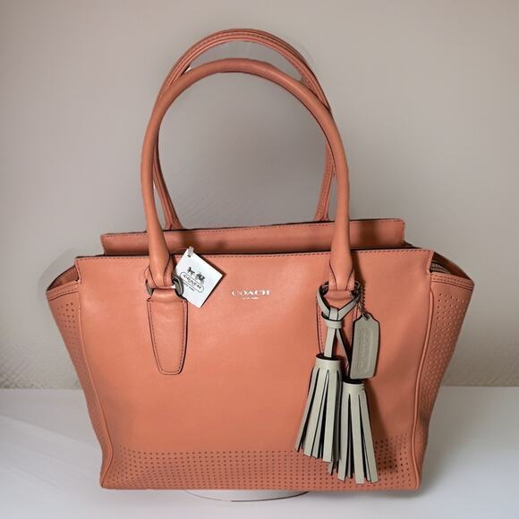 NWT Coach Legacy Perforated Leather Medium Candace Carryall 22390 Coral/Lt Sand - Picture 5 of 14